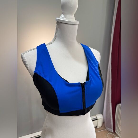 Black/Blue Swimsuits for All Colorblock Zip Front Swim Top Size 12 - Picture 2 of 8